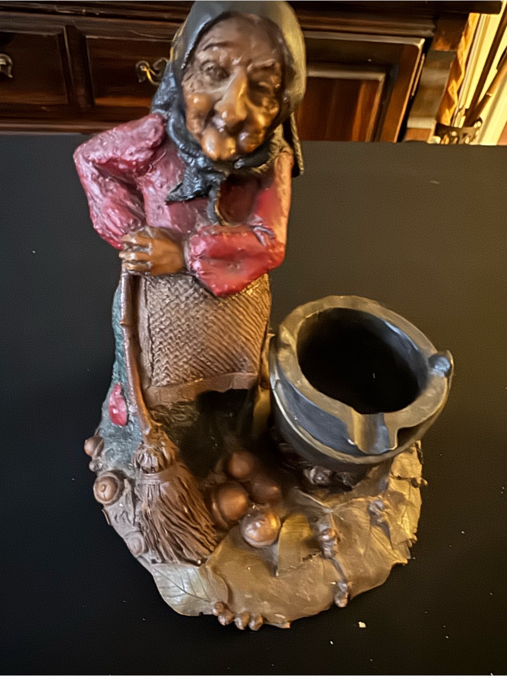 Whimsical Vintage Witch Figurine Planter in Red and Brown - Picture 3 of 12